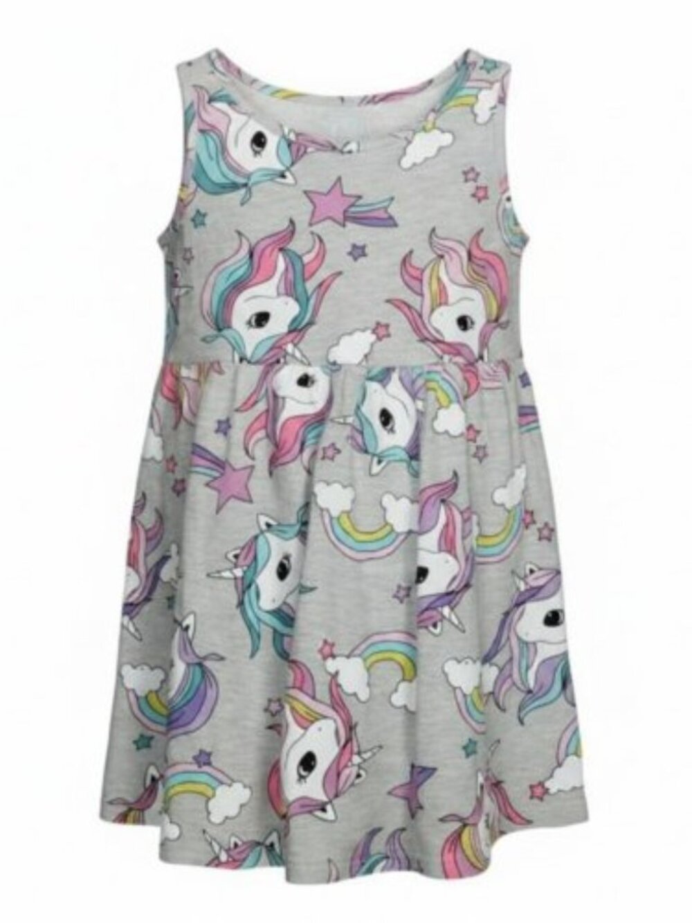 H&M Gray Rainbows and Unicorns Sleeveless Tank Dress Girls Size 2-4